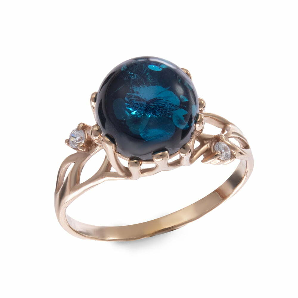 Серебряное кольцо с синим янтарем